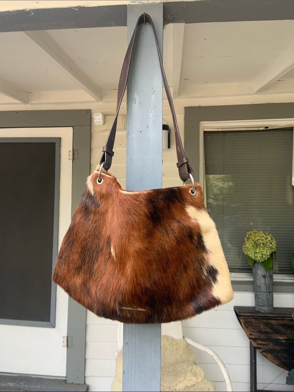 Brown Multi-Tone Cowhide Shoulder Bag from Italy